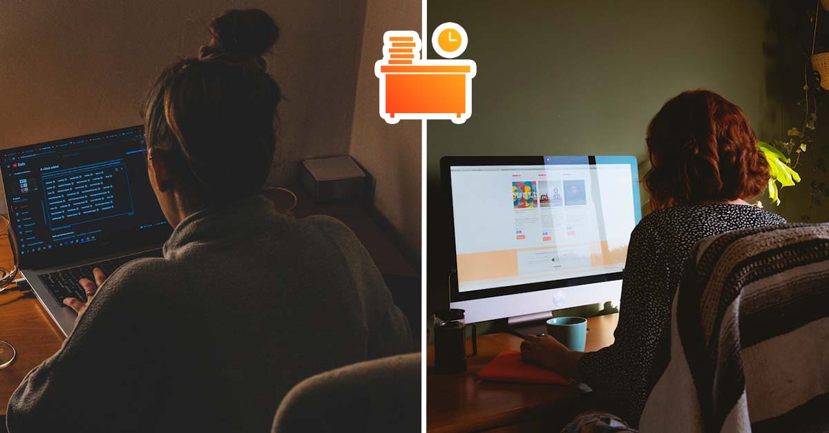 Trabajo de digitador desde casa con dos mujeres de fondo guardando datos