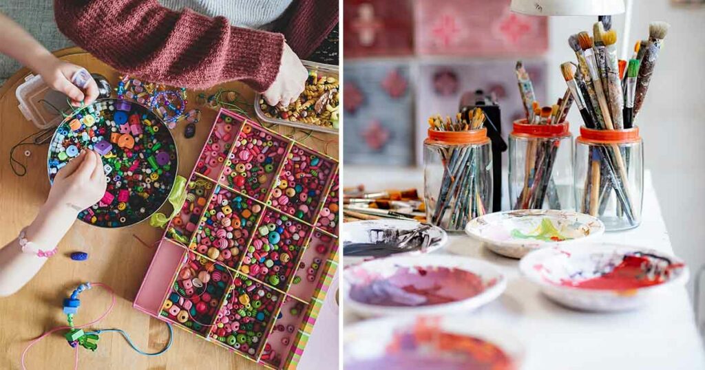 trabajo en manualidades de pintura y manillas en casa