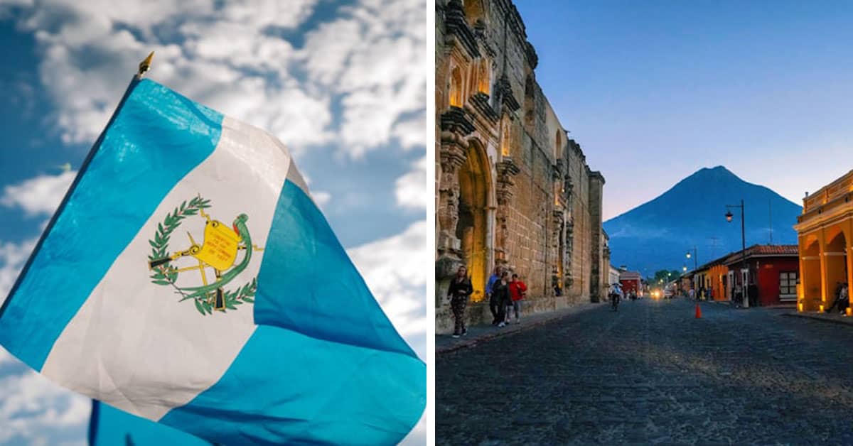 Guatemala, país de oportunidades para el trabajo virtual, bandera azul y blanca con su respectivo lema