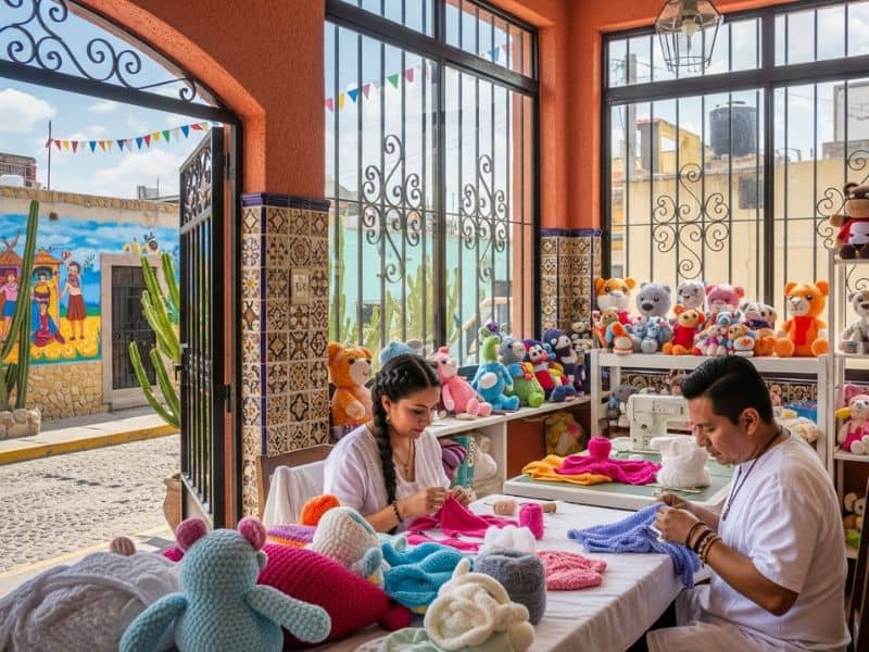 Trabajar desde casa en México cociendo, empacando productos y juguetes.